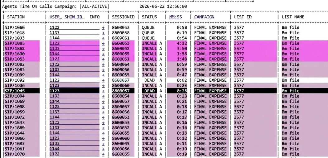 Live agent status dashboard